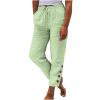 Ecqkame Women's Cotton Linen Pants High Waist Drawstring Button Pant Loose Casual Straight-Leg Trouser with Pockets Green XXXL