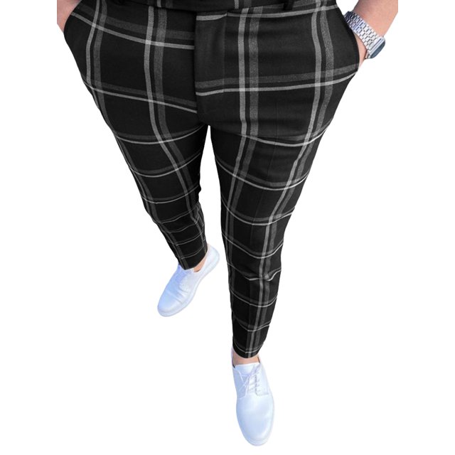 TRKIYQC Pantalones de vestir para hombre a cuadros, ajustados, ajustados, elásticos, de corte regular, pantalones casuales de negocios TRKIYQC moda