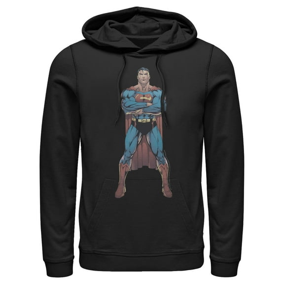 Men's Superman Bold Hero Pose  Pull Over Hoodie Black Medium