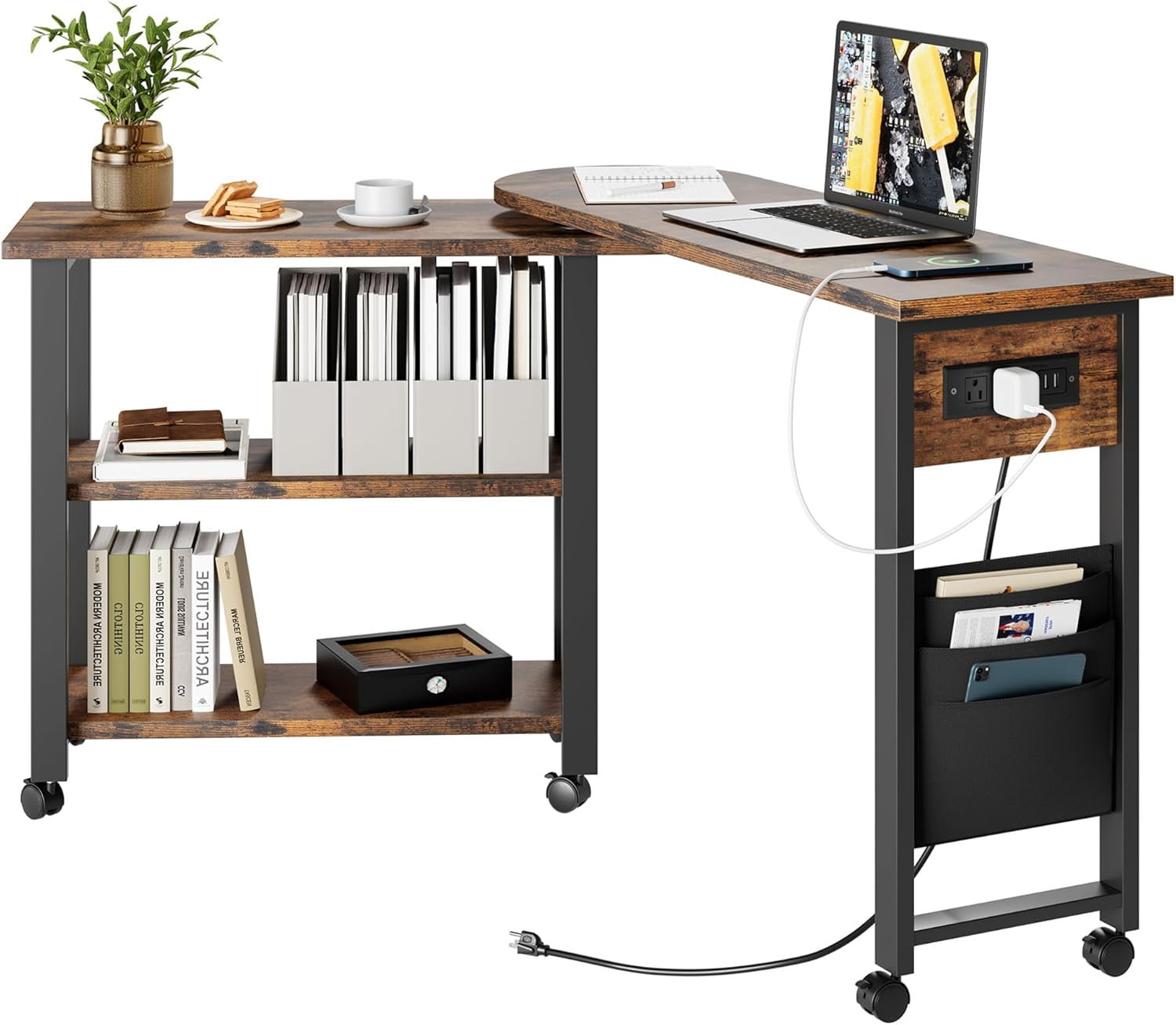 Costway Large 360° Free Rotating Sofa Side Table with Wheels