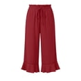 thumbnail image 5 of KLHDSF Pants For Women Drawstring Elastic Waist Cropped Pants with Pockets And Ruffle Hem Cotton Linen Solid Summer Trousers RedXL, 5 of 7