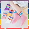 thumbnail image 4 of Kids Crew Socks Seamless Boys Girls Rainbow Stripes Socks Cotton Athletic Socks Unisex Cute Fun Boot Socks 5 Pairs, 4 of 7
