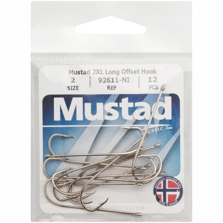 Mustad Classic Line Size 2XL Long Offset Hooks, 12