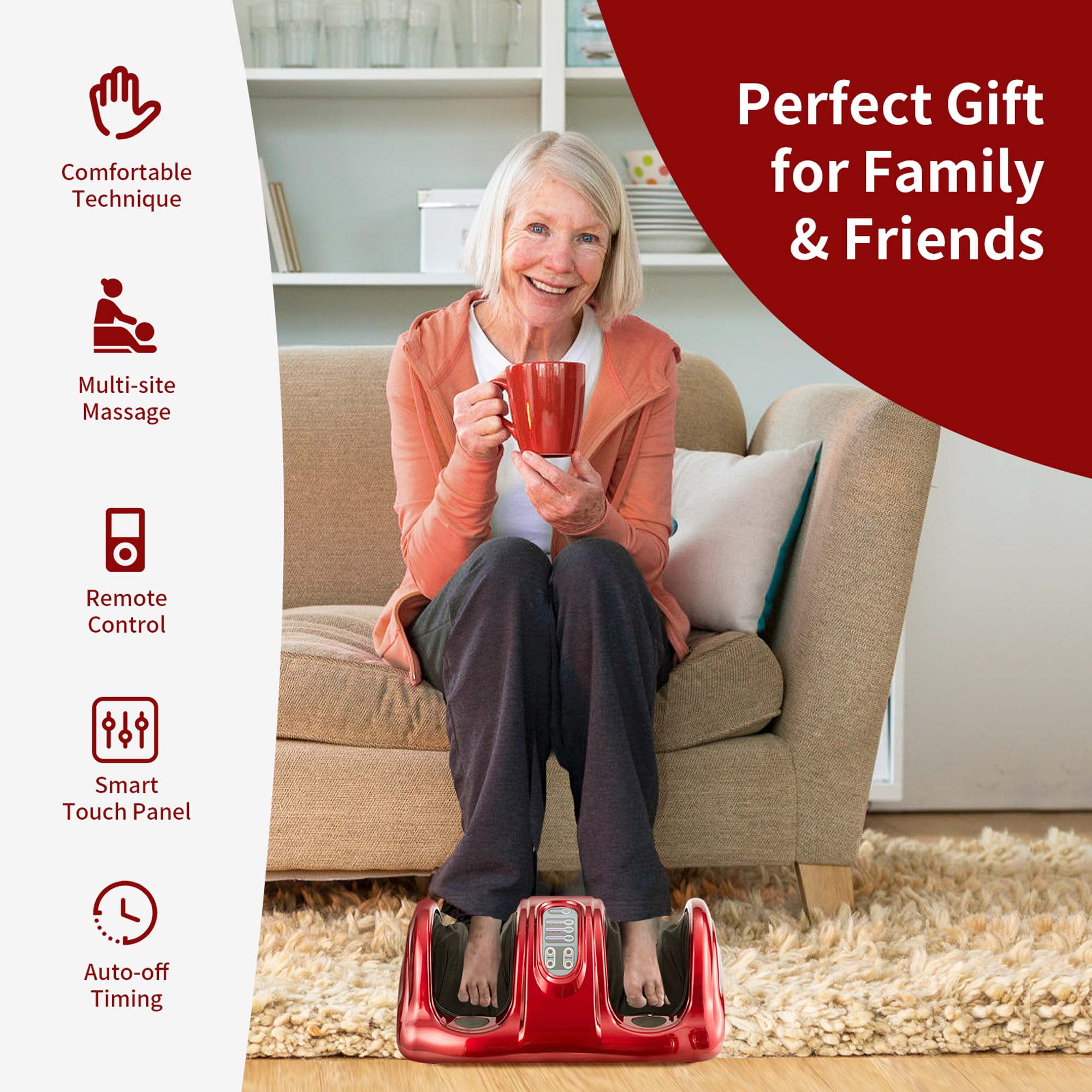 Costway Shiatsu Foot Massager Kneading and Rolling Leg Calf Ankle with Remote Red