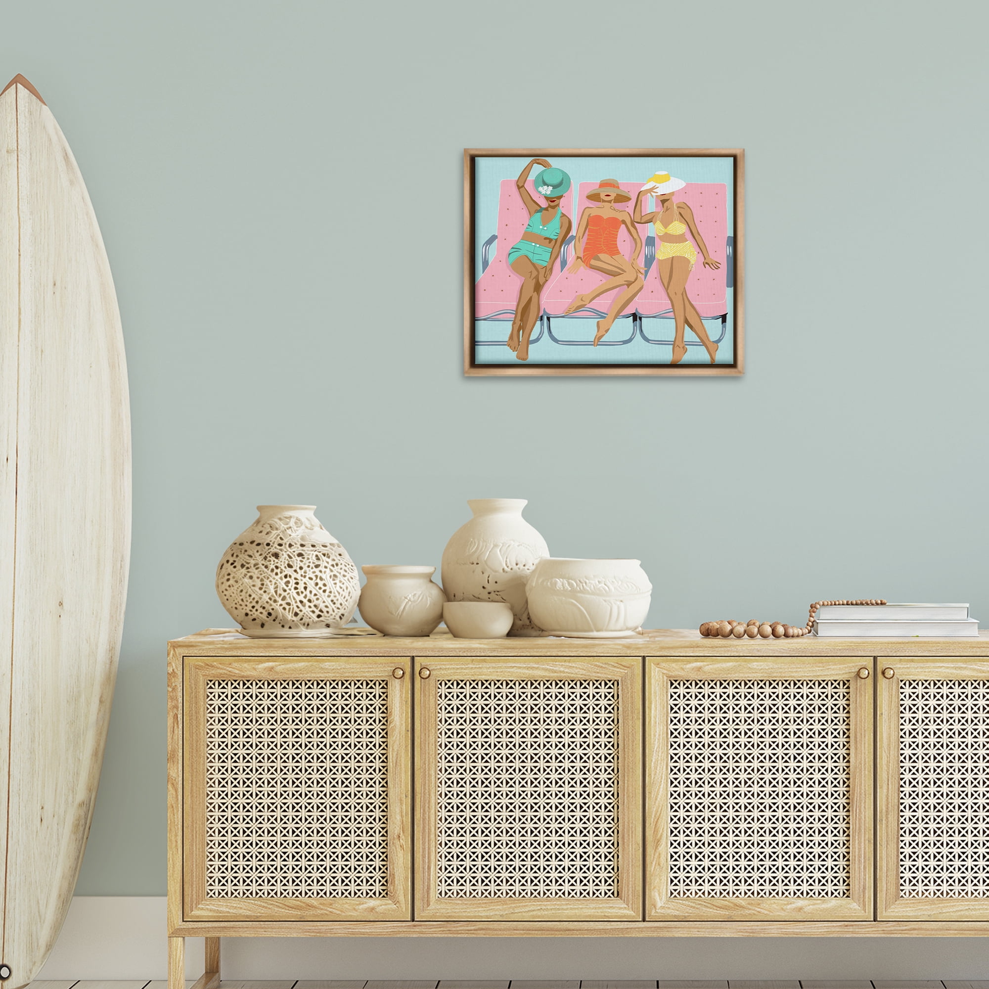 Stupell Industries Glam Beach Friends Novelty Painting Brown Floater Framed Canvas Art Print Wall Art, 21 x 17