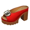 thumbnail image 6 of Rokment Women's Buckles Platform Dressy Slides Sandals 2026 Ladies Fashion Casual Leather Peep Toe Slip on Chunky Block High Heels Half Slippers Mules Red Size 8.5, 6 of 7
