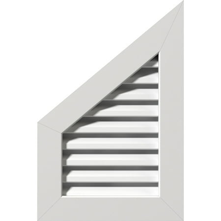 

24 W x 34 H Half Peaked Top Left (29 W x 40 3/4 H Frame Size) 9/12 Pitch: Functional PVC Gable Vent w/ 1 x 4 Flat Trim Frame