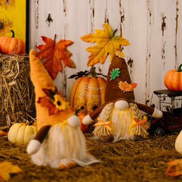 Holiday Table Decor Fall Gnome Decor Set - 3PC Plush Tiered Tray Christmas Autumn Decorations Farmhouse Gnomes