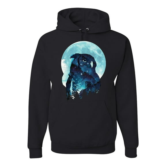 Creepy Winter Beach Night Owl Fashion Graphic Hoodie Sweatshirt, Black, Small
