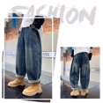 thumbnail image 3 of Boys Baggy Jeans Winter Fleece Lined Denim Pants Elastic Waist Loose Casual Wide Leg Trousers with Pocket Tween Girls Outfits, Blue, 10 Years, 3 of 6