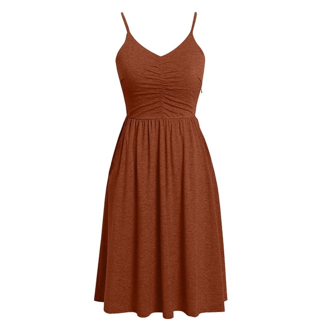 Awdenio Robes d'Été pour Femmes, Mode pour Dames Été Bord de Mer à Bretelles Sans Manches à Col en V Robe Décontractée Unie Orange P