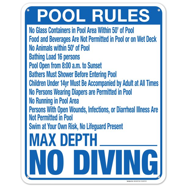Florida Pool Rules Max Depth Sign, Complies With State Of Florida Pool