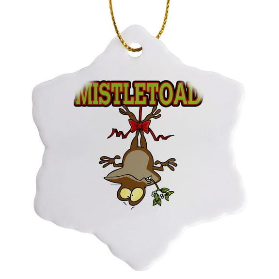 3drose, Mistletoad Mistletoe Toad Cartoon, 3 inch Snowflake Porcelain Ornament