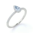 thumbnail image 4 of JeenMata 0.5 Carat Teardrop Created Aquamarine Halo Dainty Ring in 18k White Gold over Silver, 4 of 6