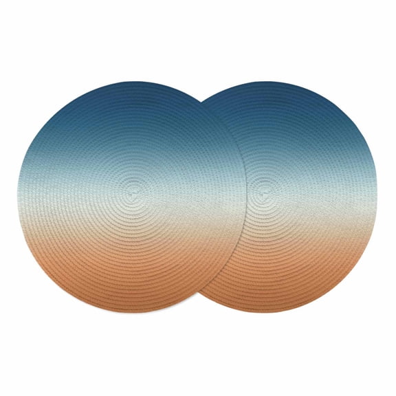 Orange Blue Ombre Round 13 Inch Placemats Set of 2, Contemporary Abstract Gradient HeatResistant Non Slip Place Mats for Dining Table, Wipeable Braided Kitchen Table Mats for Housewarming