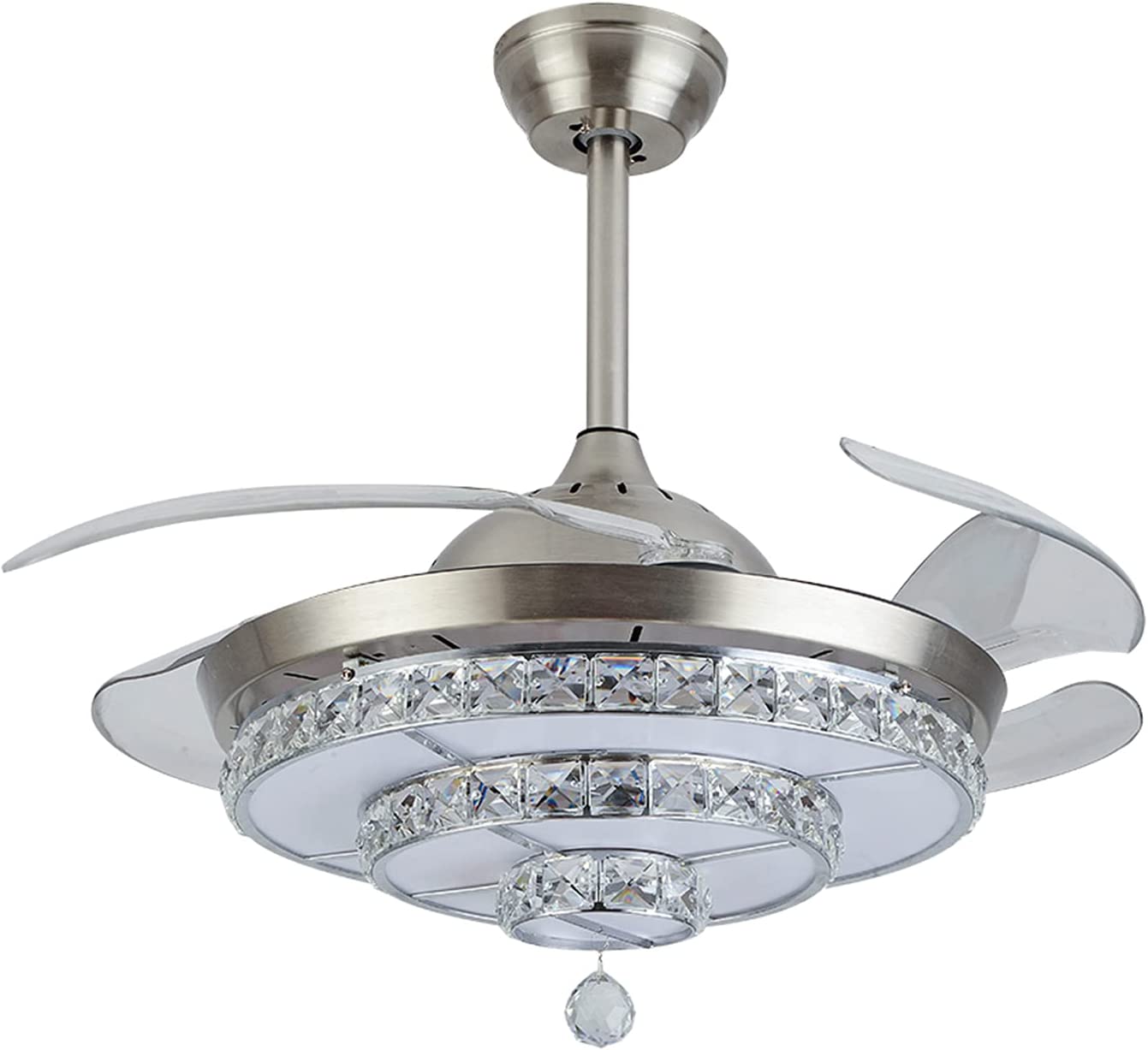 OUKANING 42 Inch Crystal Ceiling Fan with Retractable Blades LED