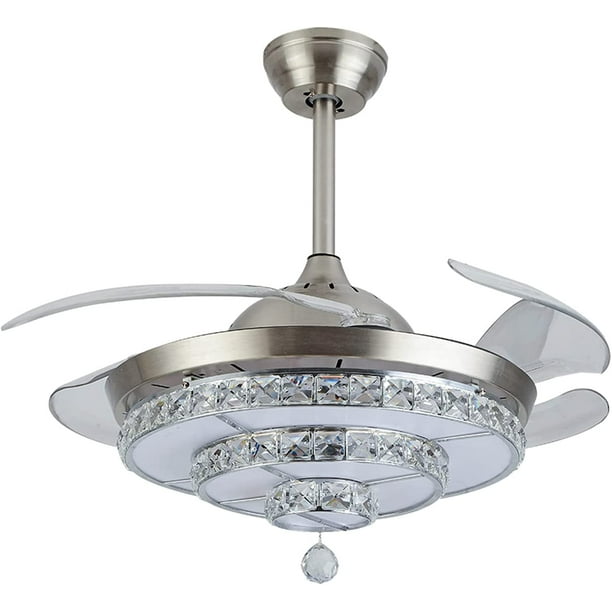 OUKANING 42 Inch Crystal Ceiling Fan with Retractable Blades LED