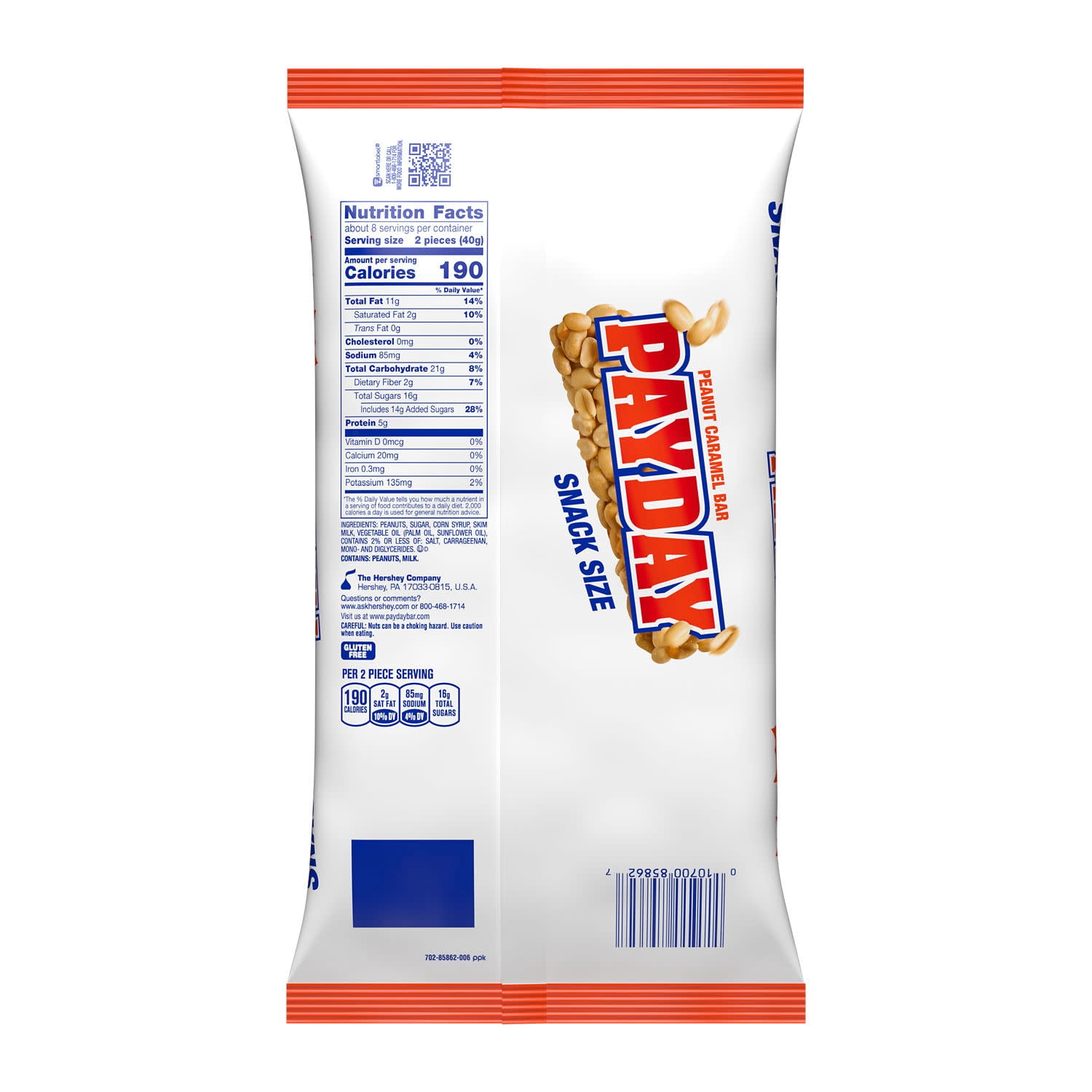 (2 pack) PAYDAY Peanut Caramel Snack Size, Halloween Candy Bag, 11.6 oz