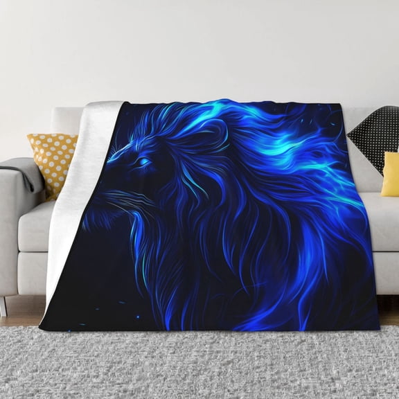 Throw Blanket for Couch - Black Lion with Blue Flames Soft Comfy Lightweight Cozy Warm Throw Blanket, Fuzzy Plush Flannel Blanket & Throws for Sofa and Bed All Season