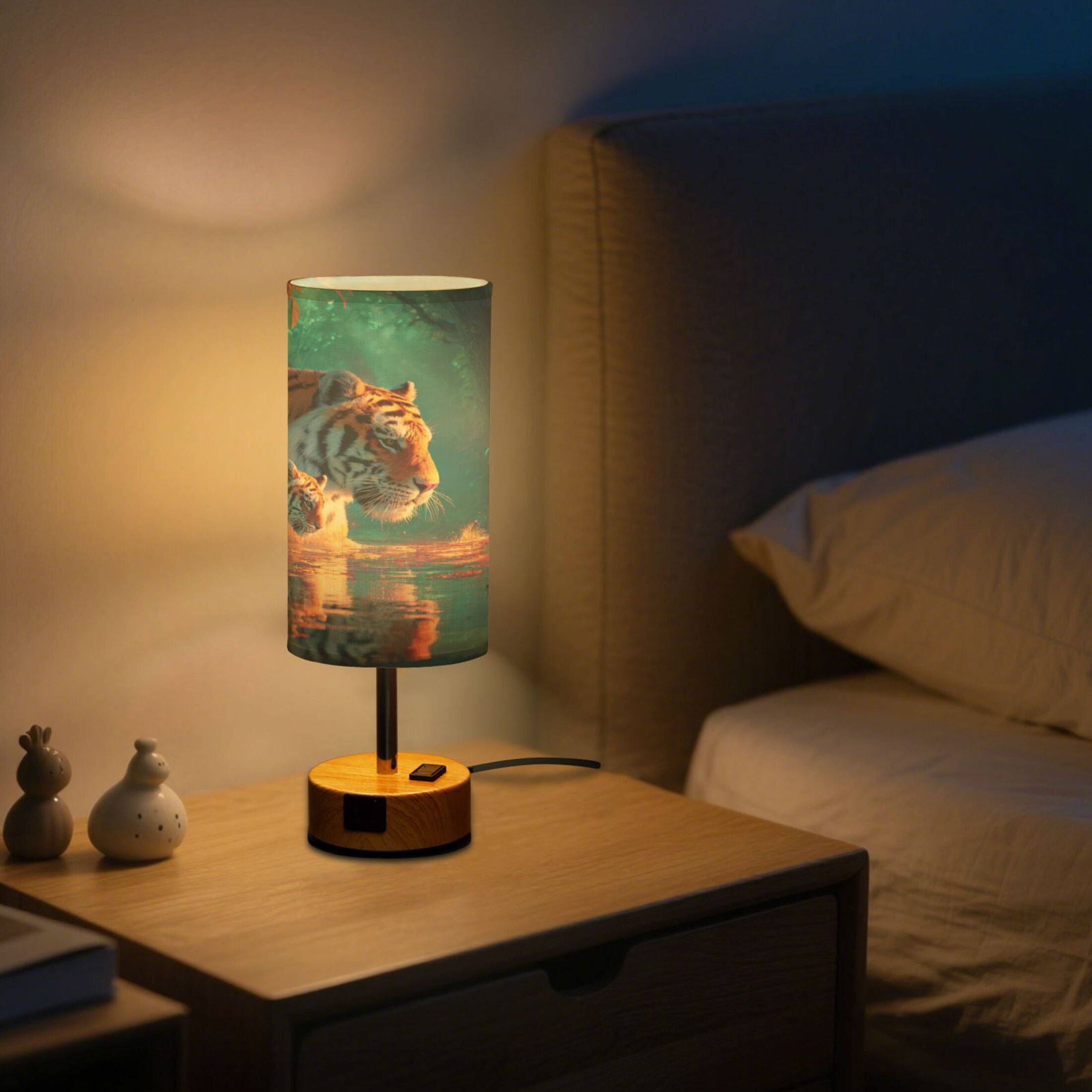 Touch-Control 3-Color Desk Lamp with Plug – Energy-Saving LED + 3 Simultaneous Charging Ports Two Tigers