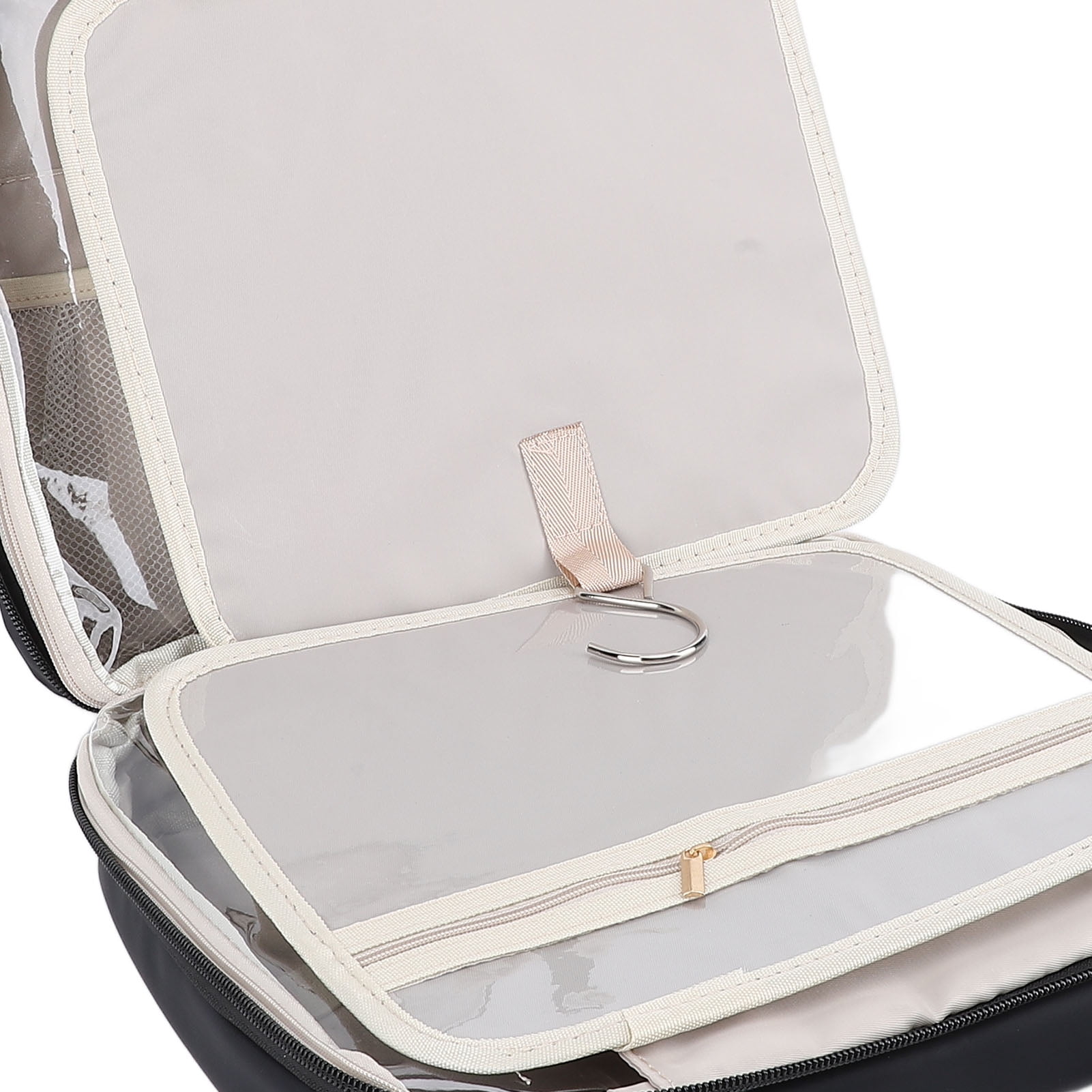 Riousery Hanging Hook Travel Toiletry Bag Makeup Organizer with Mirror Portable Cosmetic Train Case Storage for Travel Vacation Business Trips Black 10.63 inches / 27 cm [cite: 9]