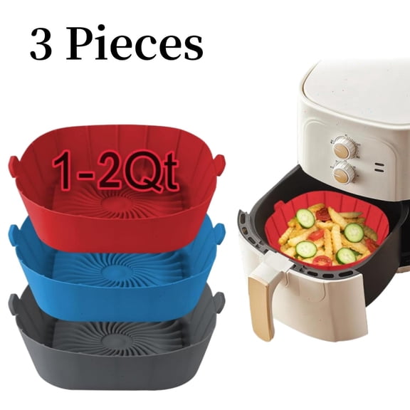 Set of 3 Air Fryer Silicone Liners Square Airfryer Liners 1-2 QT Reusable Air Fryer Liners Silicone Pot Oven Liner Baking Tray, Air Fryer Basket Silicone Mat Bowl Air Fryer Accessories Kitchen