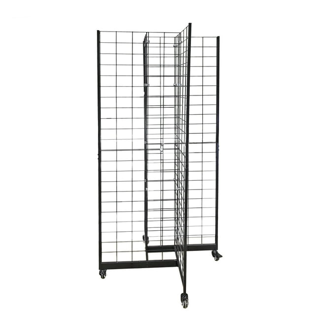 FixtureDisplays® Four-Sided Gridwall Display Rack Black 33.5X33.5X70“ 3X4" Grid 4-Way Floor Stand 19368