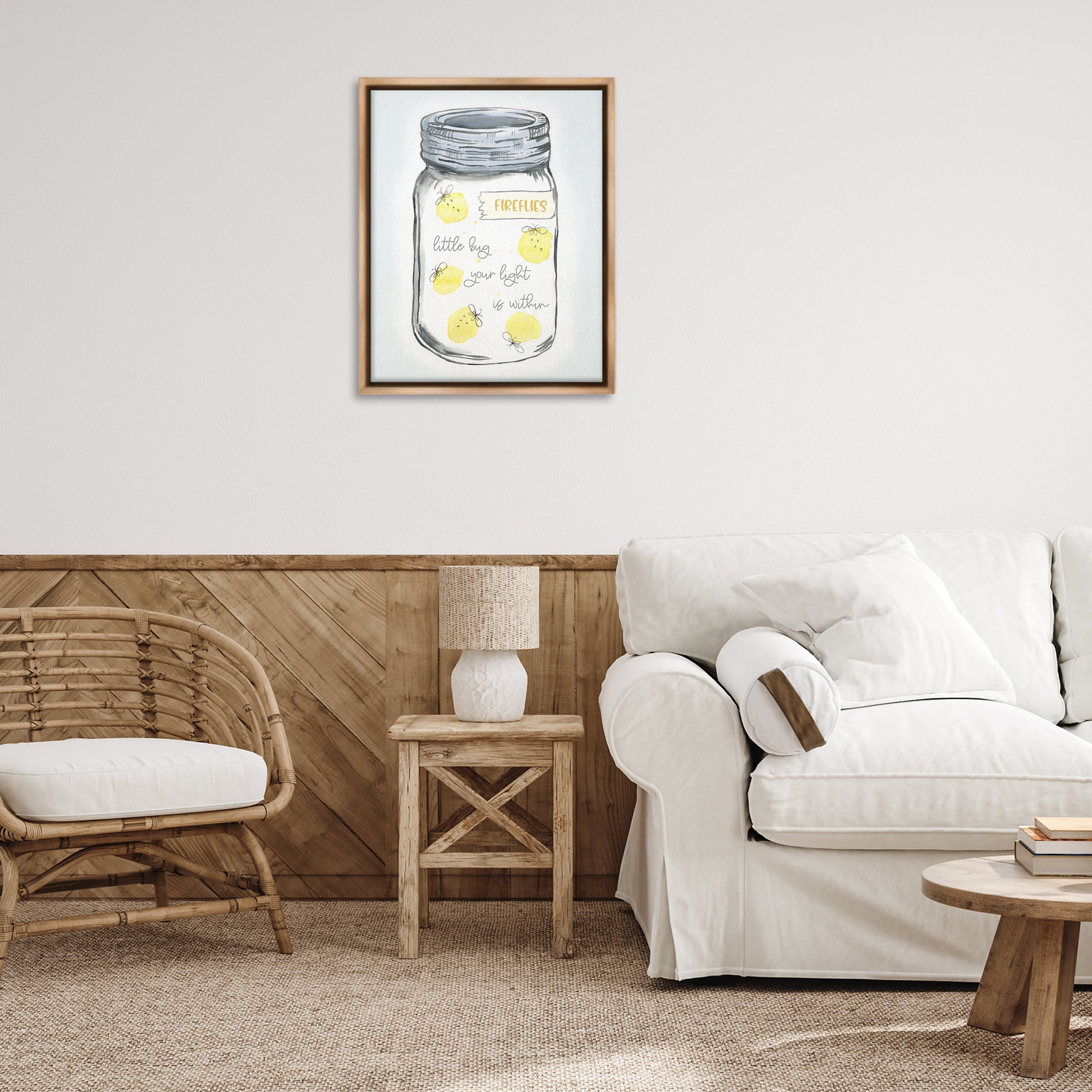 Stupell Industries Firefly Light Phrase Typography Painting Brown Floater Framed Canvas Art Print Wall Art, 25 x 31