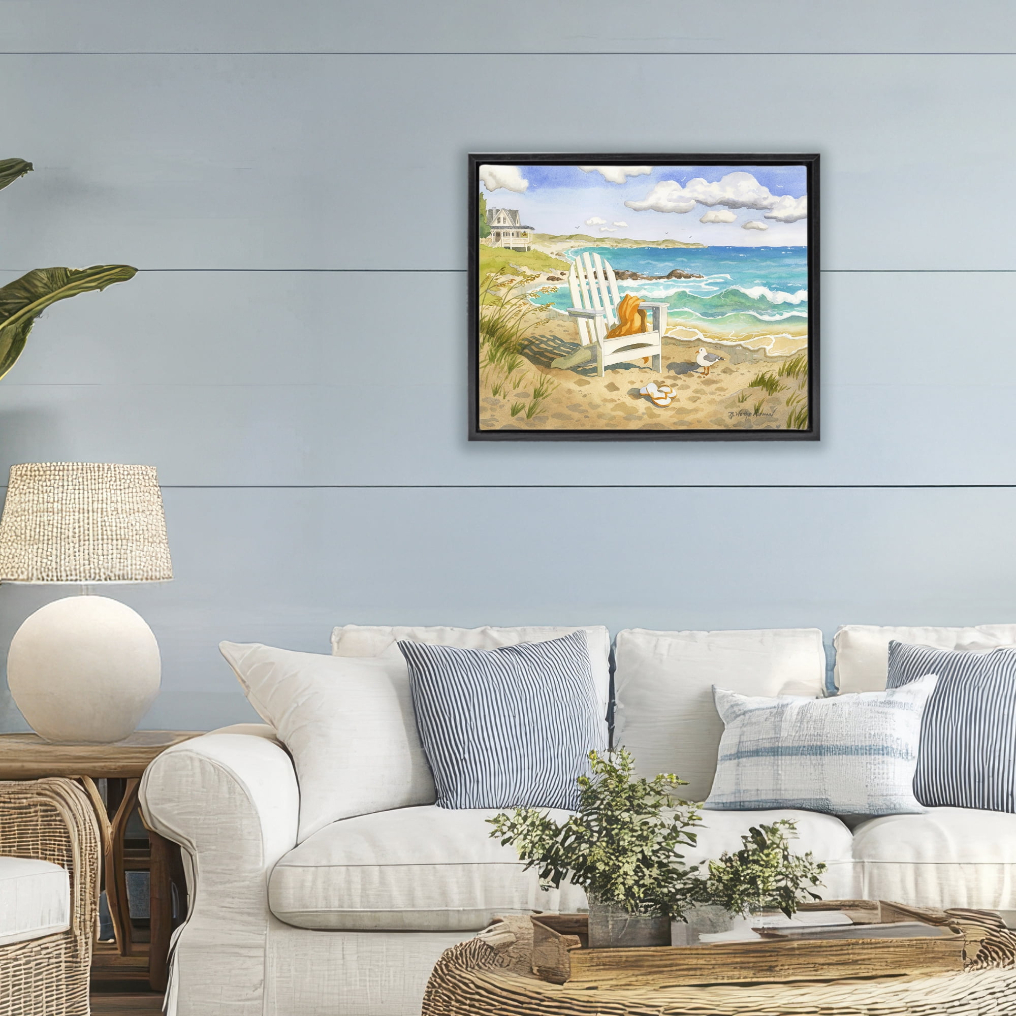 Stupell Industries Waiting For You by Beach Black Framed Floater Canvas Wall Art, design by Robin Altman