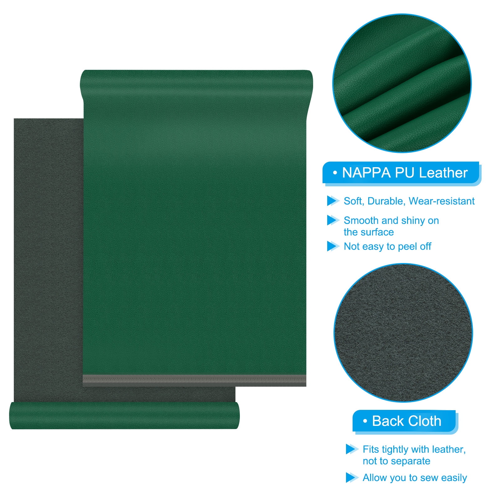 Uxcell 54x19.7x0.05 Inch PU Leather Book Cloth, Soft Colored Faux PU Leather Sheets, Forest Green