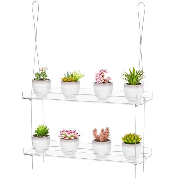 Estante colgante para plantas de 2 niveles Otniap, 14 cm, acrílico transparente