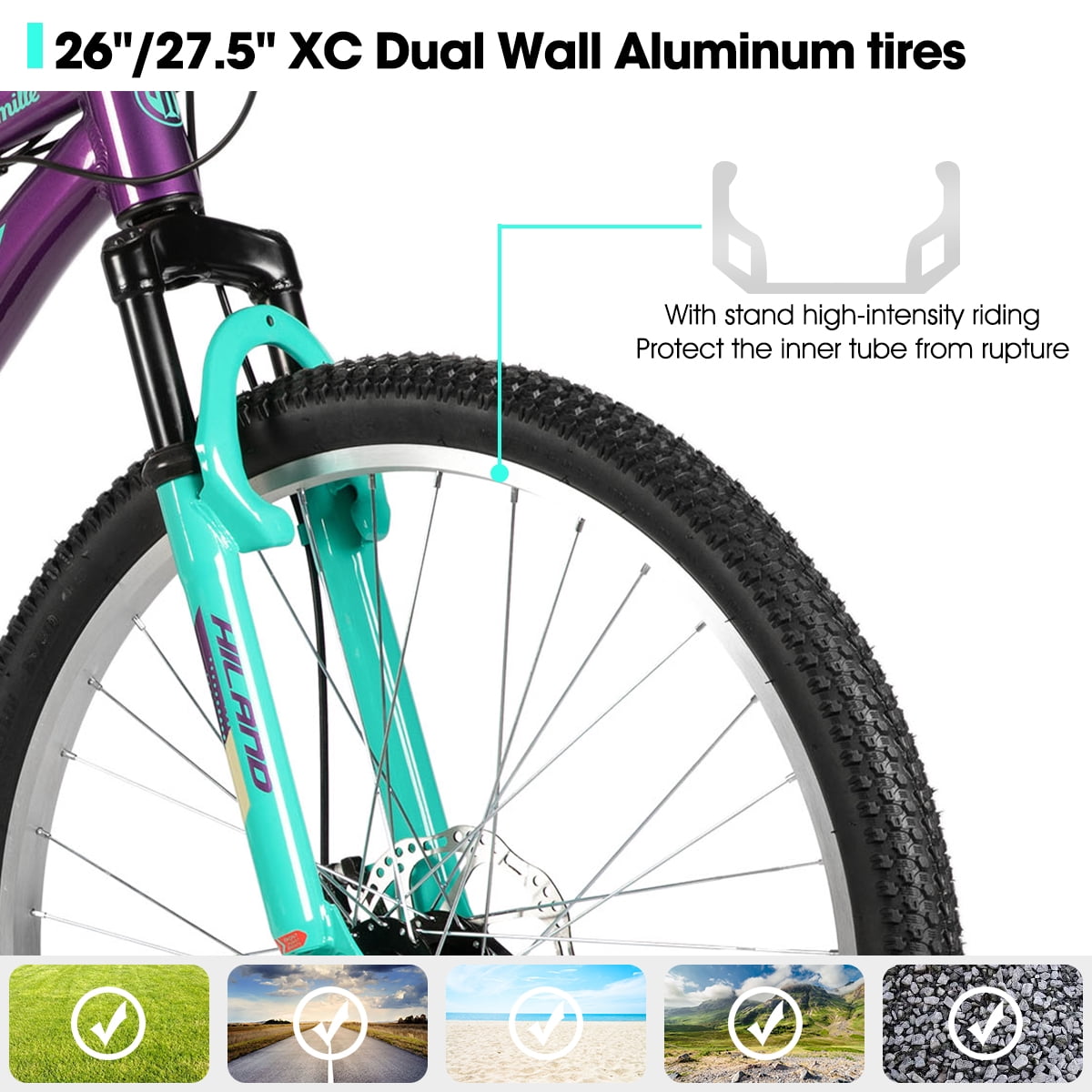 Hiland 26 Inch Mountain Bike, 18 Speed MTB with Dual Disc Brake, Mountain Bike for Women , Aluminium Frame Bicycle