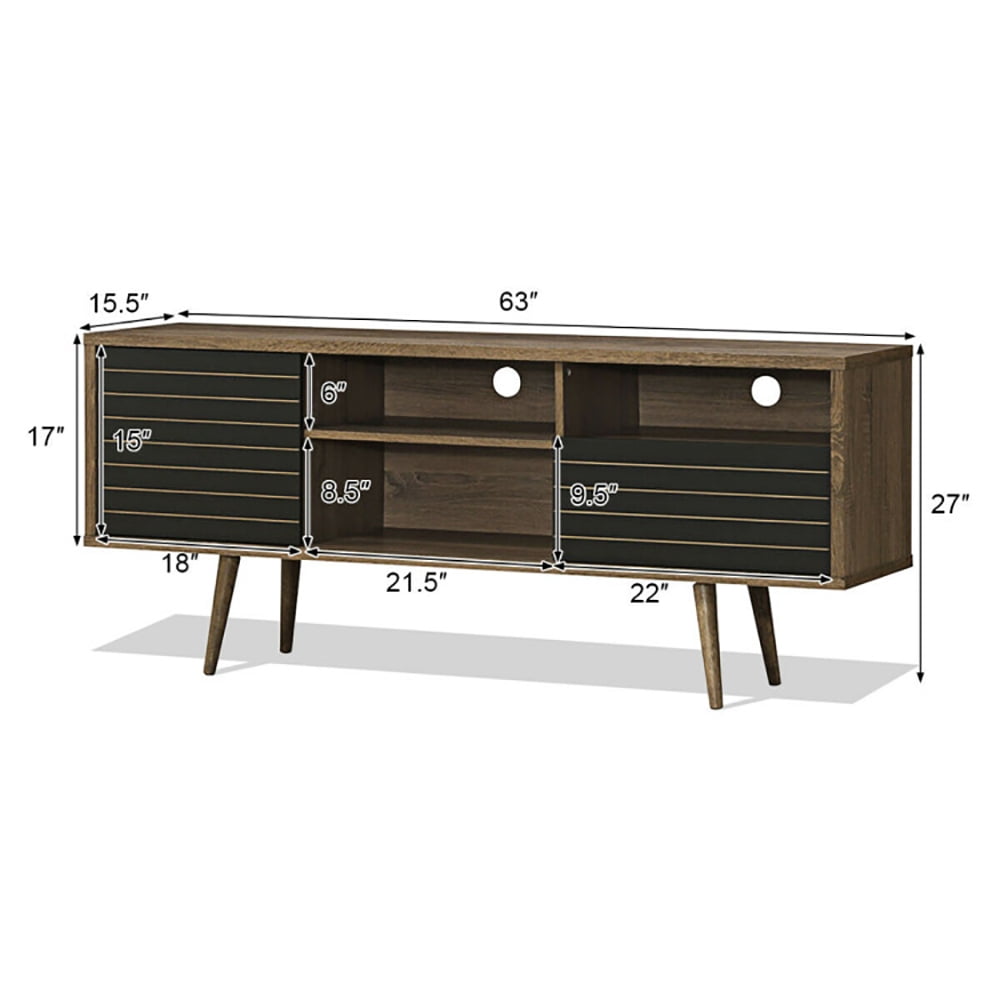 Finihen TV Stand, TV Cabinet, Mid-Century Modern TV Stand for TVs up to 65 Inch with Storage Shelves, Media Entertainment Center with Storage, for Living Room, Bedroom, Walnut