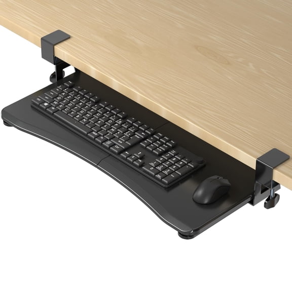 Tray Under Desk Pull Out With C Clamp Mount Computer & Mouse 25.6 (30 Including Clamps) X 11.8 Inch Slide-out Platform Drawer For Typing Black Dsf1