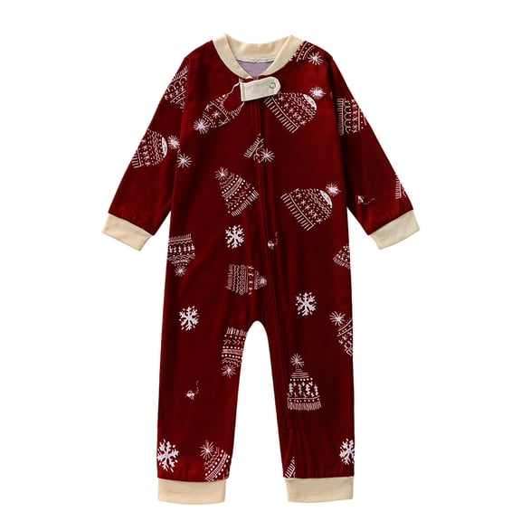 Odeerbi Christmas Pajamas for Family Baby Boys Girls Toddler Fashion Cute Snowflake Print Romper Parent child Wear Claret