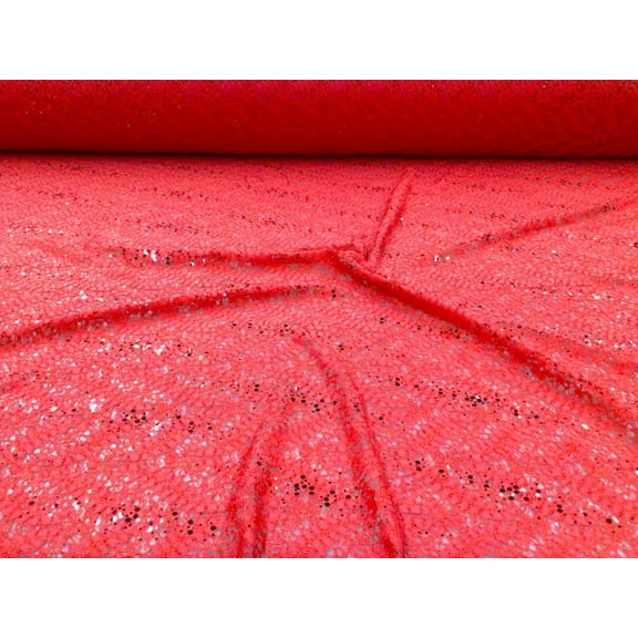 Embroidered Stretch Lace Apparel Fabric Sheer Metallic Sequin Light Red DD104