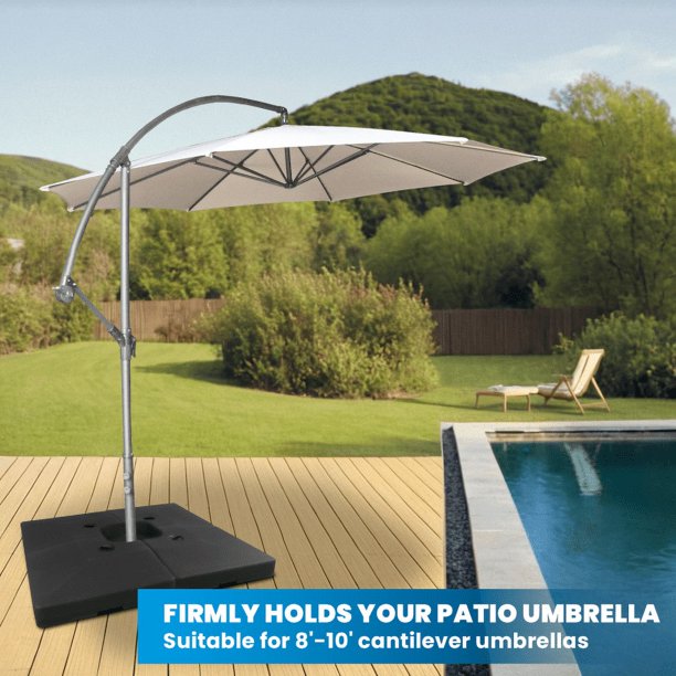 are patio umbrellas universal Cantilever Offset Umbrella Base Stand Outdoor Patio Umbrella Sta Sunrise Umbrella resistant polyester canopy effectively shields you from rain Weather-Resistant Cantilever Base, 400lb Sand/Water