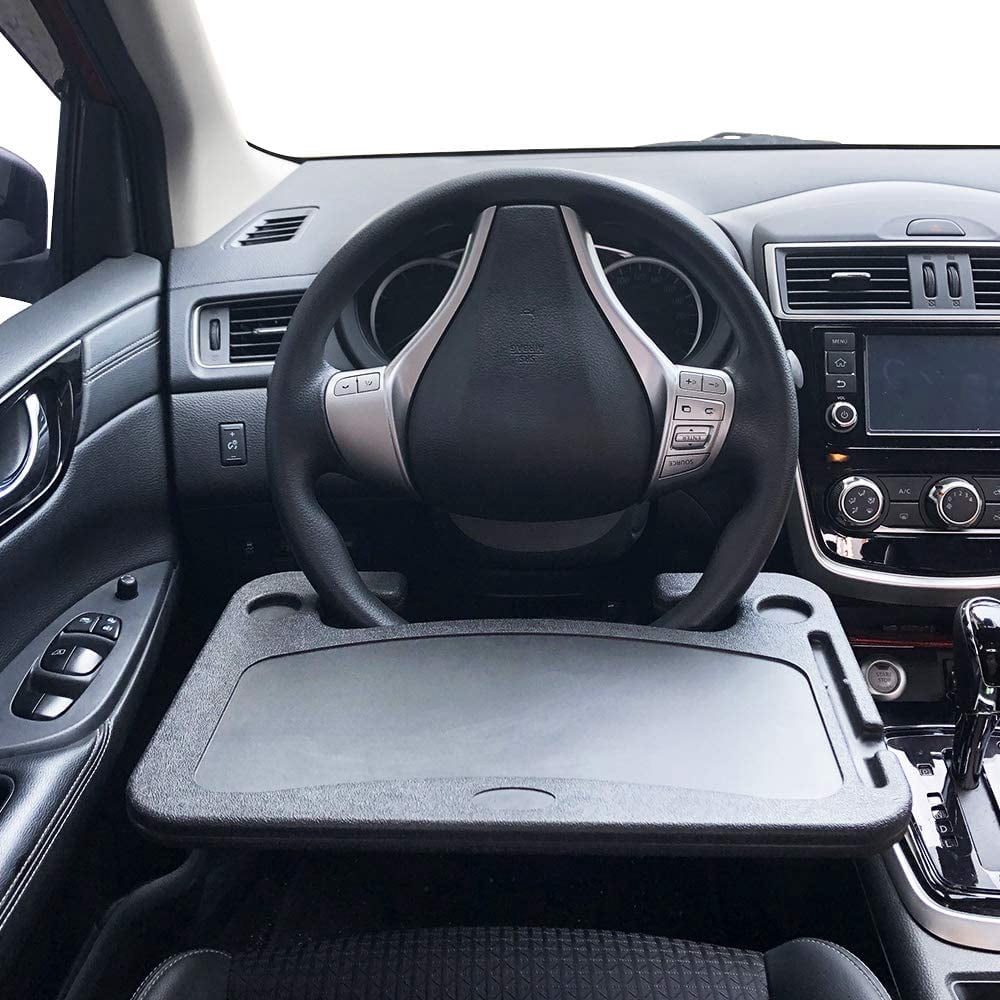 MINI-FACTORY Food Tray for Car Steering Wheel Eating Tray Desk Table for Food Drink Notebook Laptop - Black
