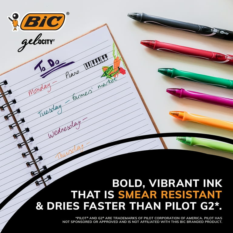 BIC Gelocity Quick Dry Gel Pens, Black Ink, Medium Point