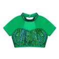 thumbnail image 3 of TiaoBug Kids Girls Sequins Mesh Splice Cutout Back Jazz Hip Hop Modern Dance Crop Tops Mock Neck Tee Blouse Turquoise 4, 3 of 5