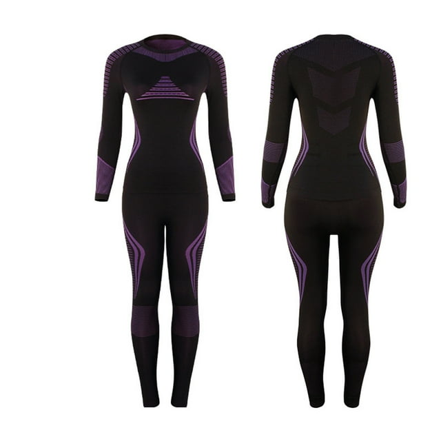 RXMEKW Thermal Base Layer Set for Women Skiing Polyester Mock Neck Top Pants Solid Color Gray L