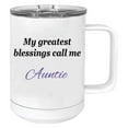 thumbnail image 1 of My greatest blessings call me Auntie Stainless Steel Vacuum Insulated 15 Oz Travel Coffee Mug with Slider Lid, White, 1 of 1