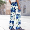 thumbnail image 7 of WTOBBY Women's Summer Boho Floral Print Wide Leg Palazzo Pants Featuring High Waist Elastic Drawstring and Pockets for Comfortable Lightweight Style ,Blue S, 7 of 7