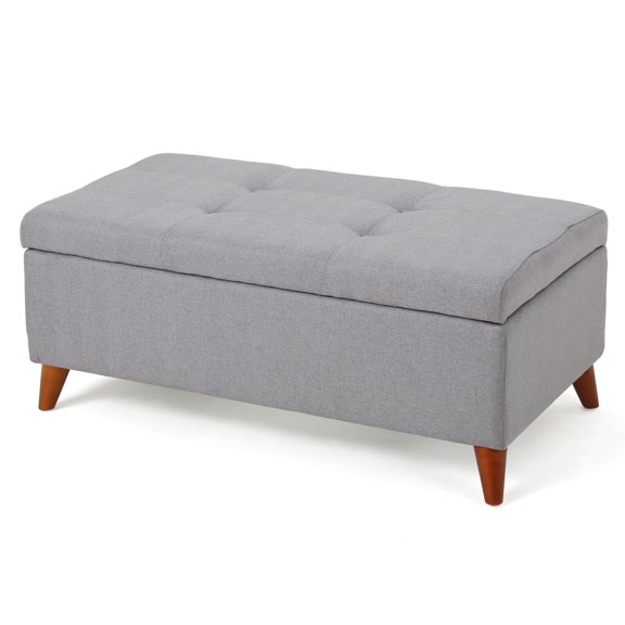 GDF Studio Valeno Mid Century Modern Fabric Tufted Storage Ottoman Bench, Light Gray and Light Brown