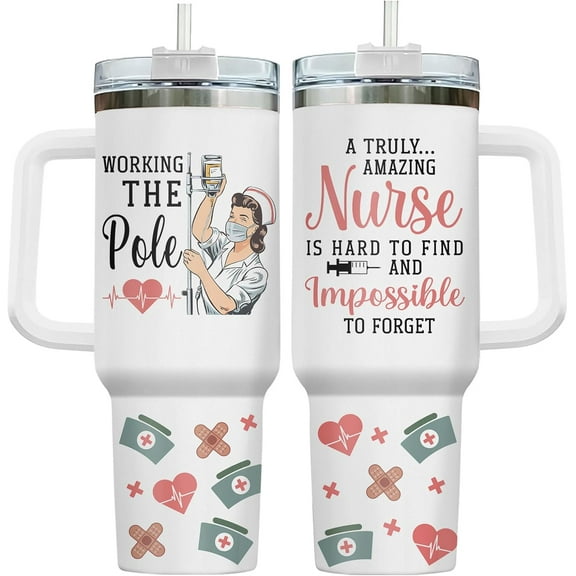 34HD Nurses Day Gifts for Women, 40 oz Nurse Tumbler with Handle and Straw, Nurse Travel Mug, Gifts for Coworkers Nursing Students Medical Workers