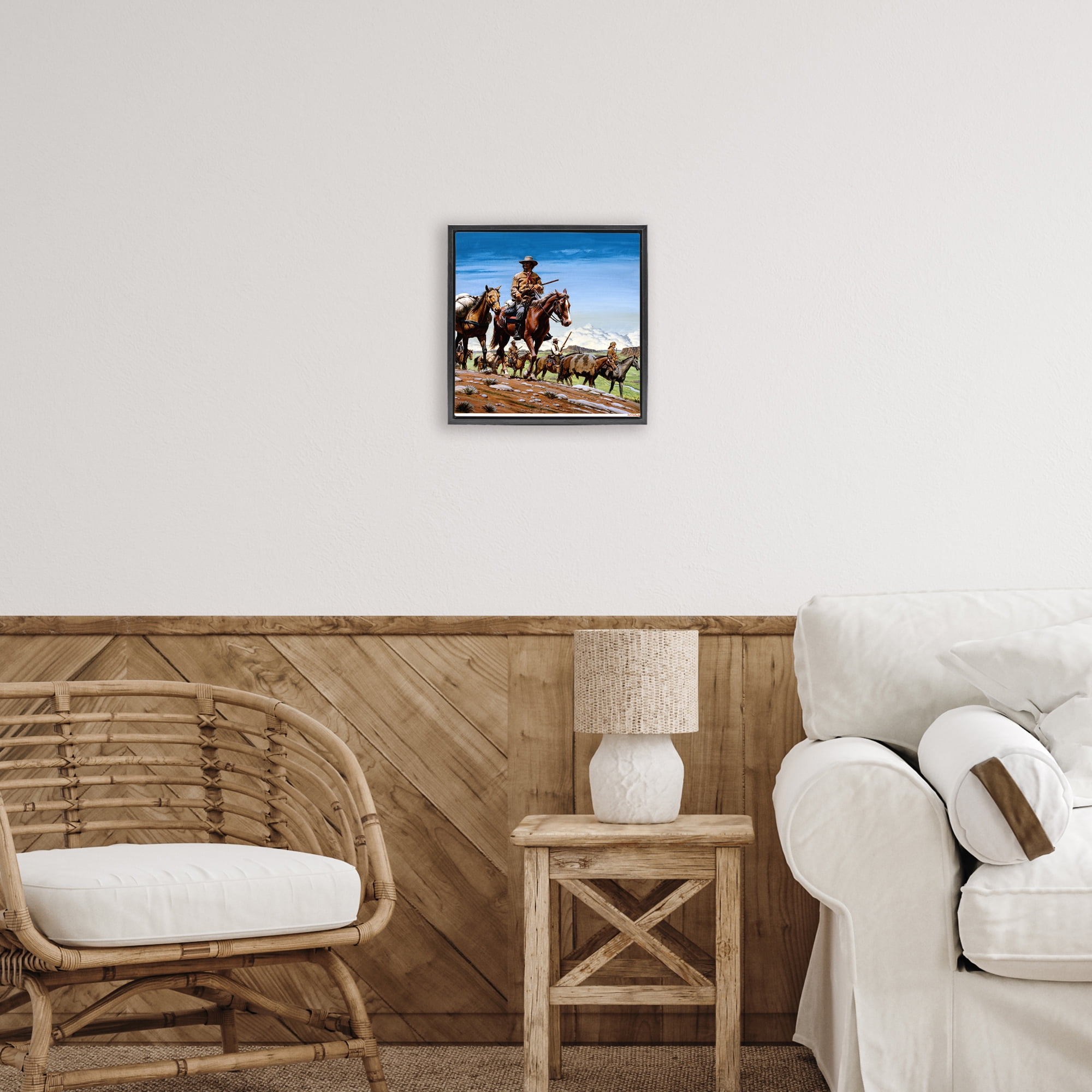 Santa Fe Trail Cowboys Black Framed Floater Canvas Wall Art, design by Wind River Studios