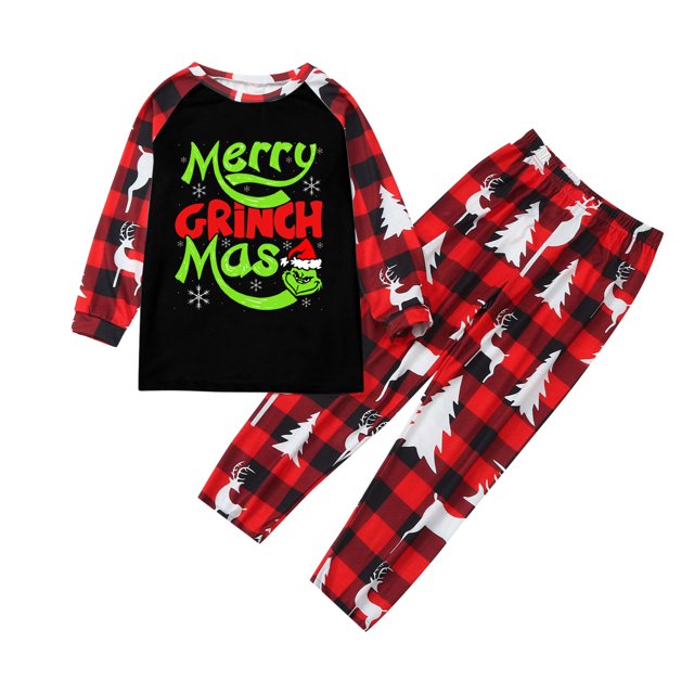 Pijamas Navideñas Conjunto de 2 piezas a juego Ropa de dormir navideña a cuadros Ropa de hogar para padres e hijos Kuymtek Negro*4-5 años*niño Única para Unisex