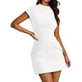 thumbnail image 3 of CatFox Womens Dress 2025 Summer Dresses for Women Mock Neck Short Sleeve Bodycon Party Club Mini Dresses, 3 of 9