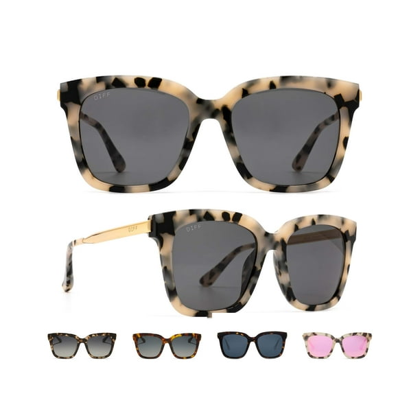 Gafas de Sol DIFF Bella Cuadradas Grandes en Crema con Estilo Carey para Mujer