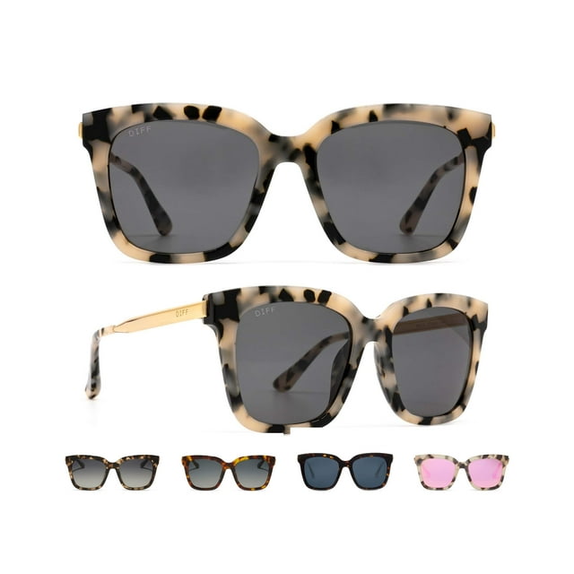 Gafas de Sol DIFF Bella Cuadradas Grandes en Crema con Estilo Carey para Mujer